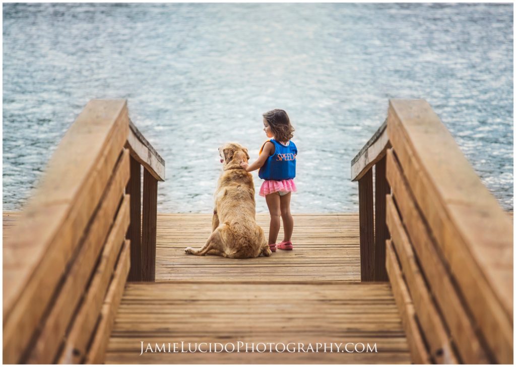 summertime, girl and dog, dock life, 