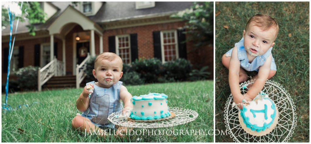 cake smash, first birthday cake smash, front yard photos, professional photographer
