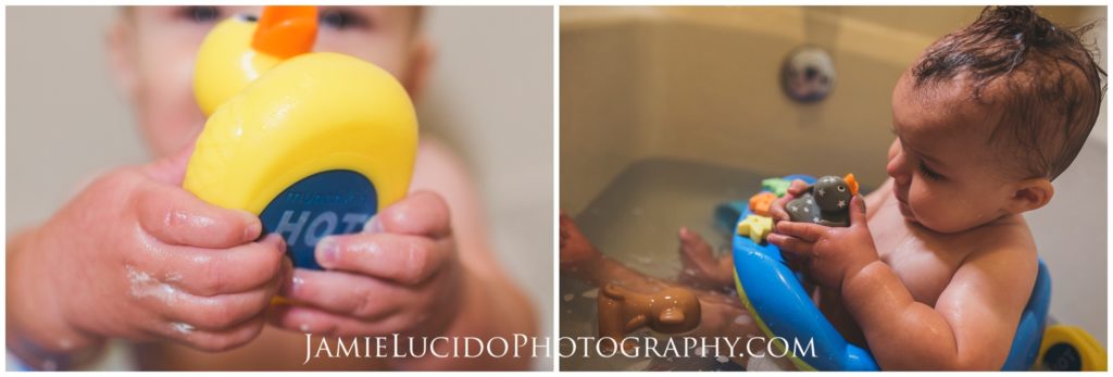 baby bathtime, bathtub, rubber ducky, lifestyle photography, documentary photography, family session, family photographer