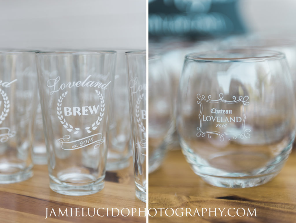 custom wedding glassware at reception