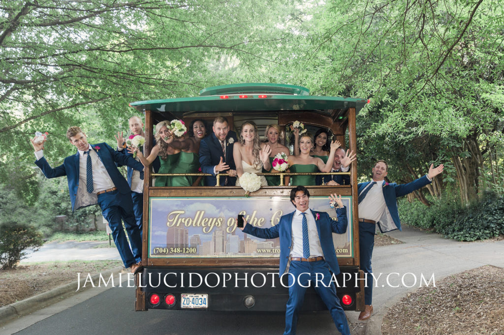bridal party on trolley