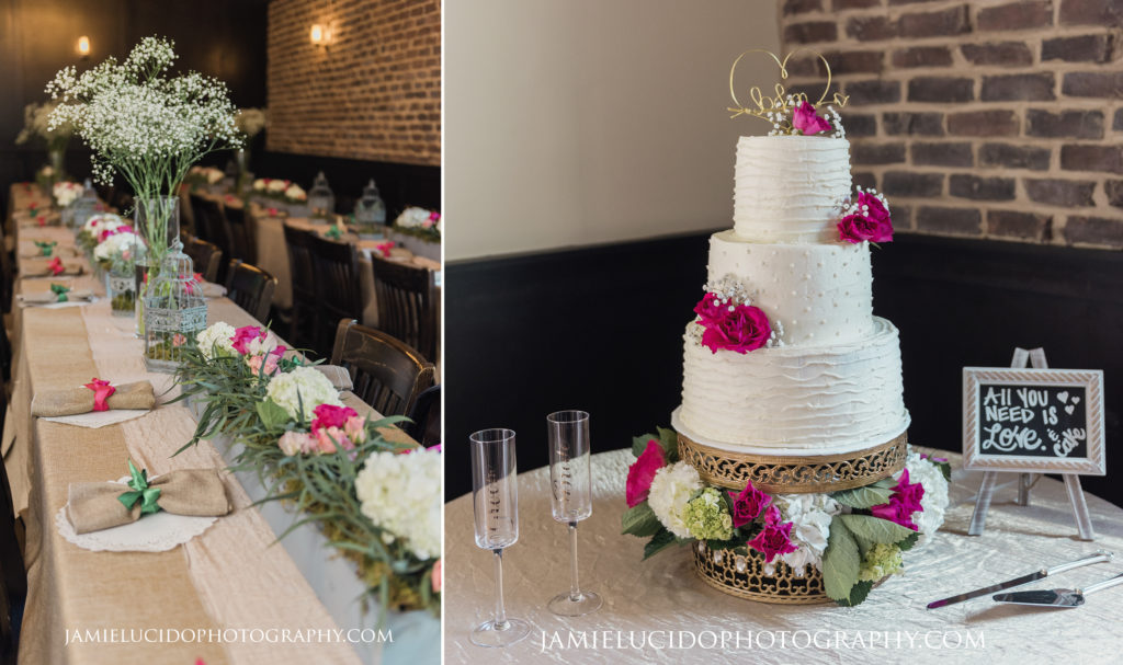 wedding cake and table decorations