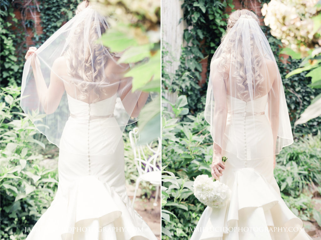 back of dress and bridal veil