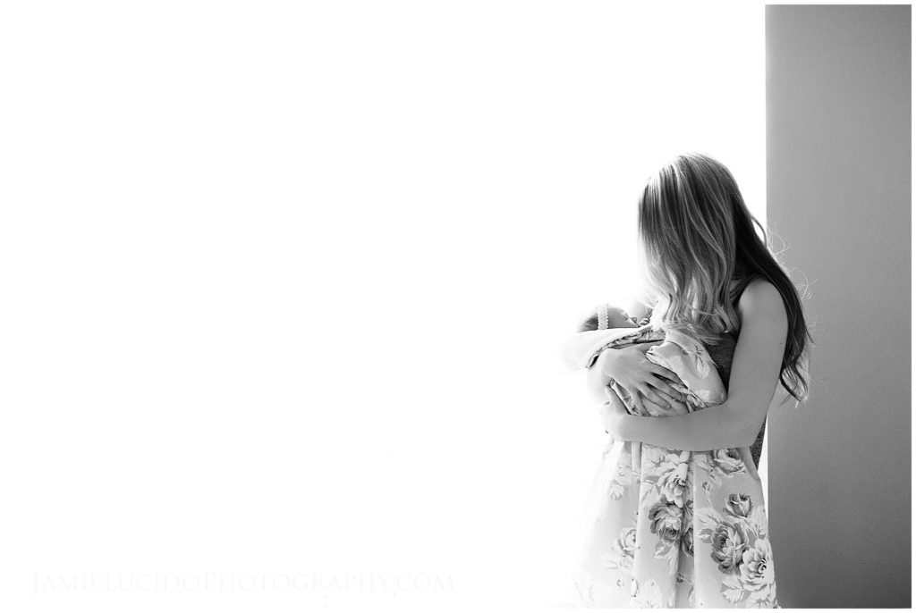 black and white, creative portrait, negative space, silhouette of mother, family lifestyle, lifestyle photographer, family photographer, charlotte documentary photography, portrait photography, charlotte photographer jamie lucido