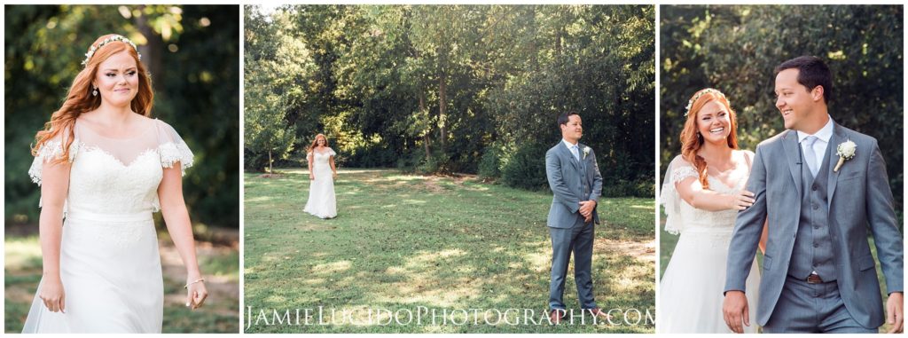 bride and groom first look, first look, morning glory farm, creative photography, charlotte photographer jamie lucido