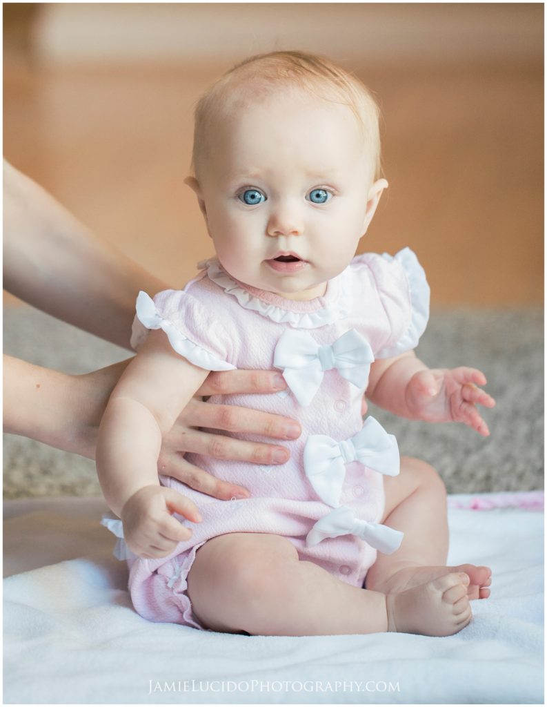 baby girl, six months old, six month sitter, baby milestones, family photographer, portrait photographer, baby photographer, jamie lucido