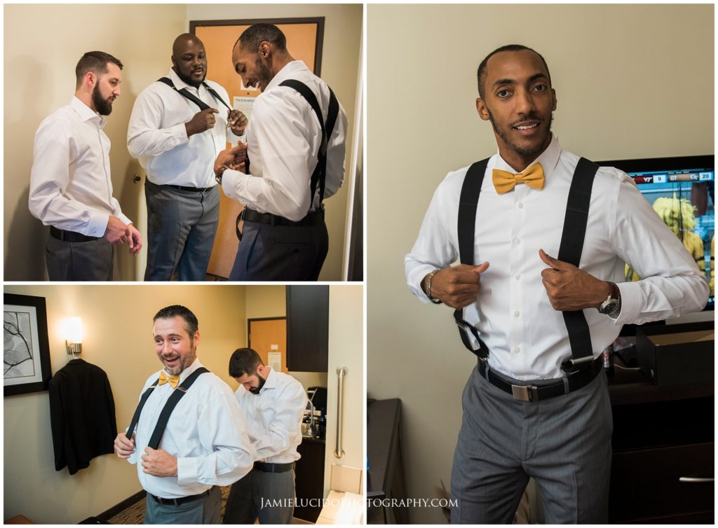 wedding day, getting ready, groomsmen, suspenders