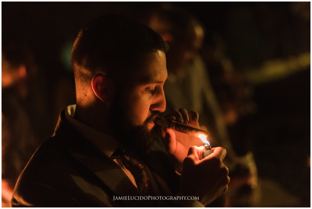 cigar, grooms cigar, wedding traditions, nighttime photography
