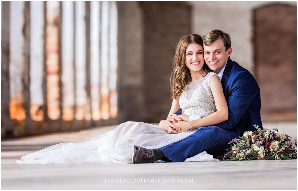 bride and groom, best day, happy couple, charlotte wedding, providence cotton mill