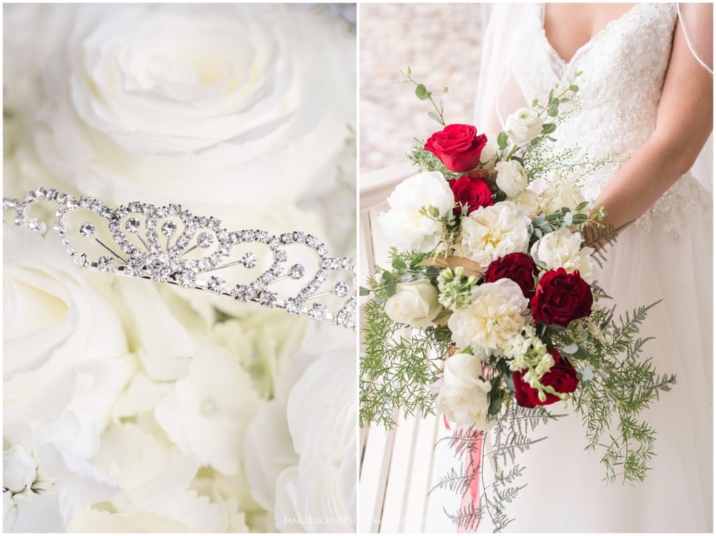 wedding bouquet, bridal tiara, bridal jewelry, macro photography, beautiful light