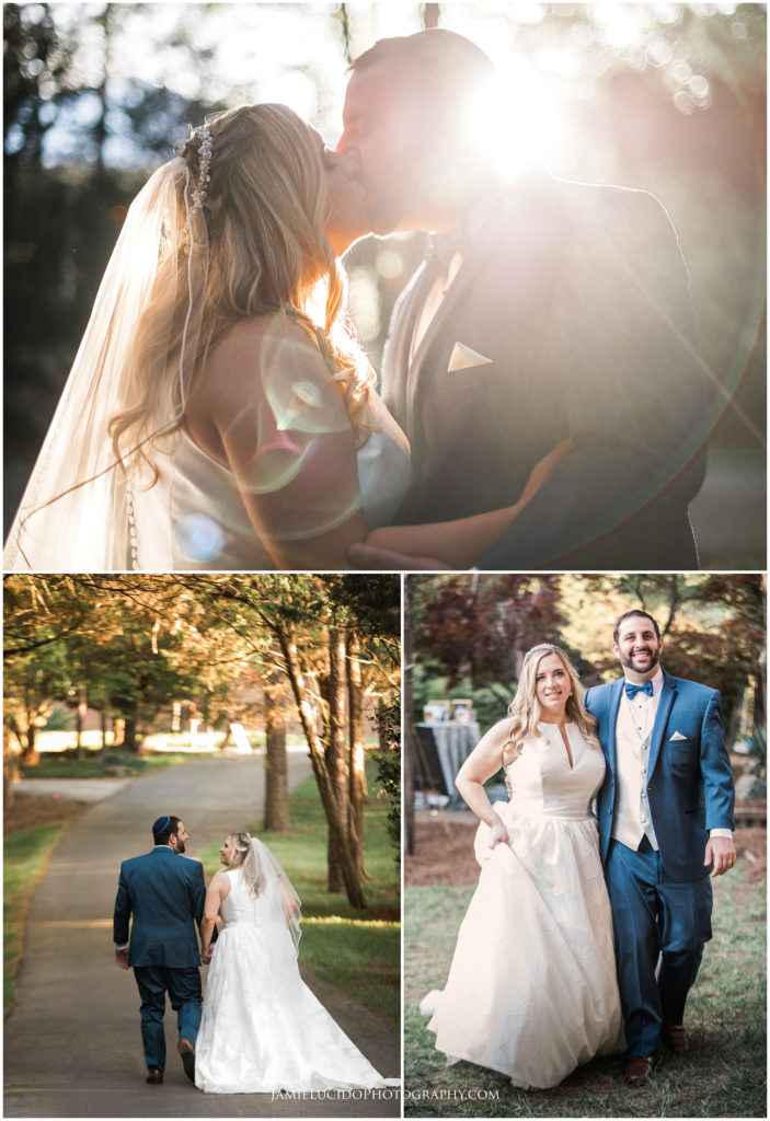 bride and groom, portrait of bride and groom, sun flare, wedding day romance, charlotte photographer, charlotte wedding photographer