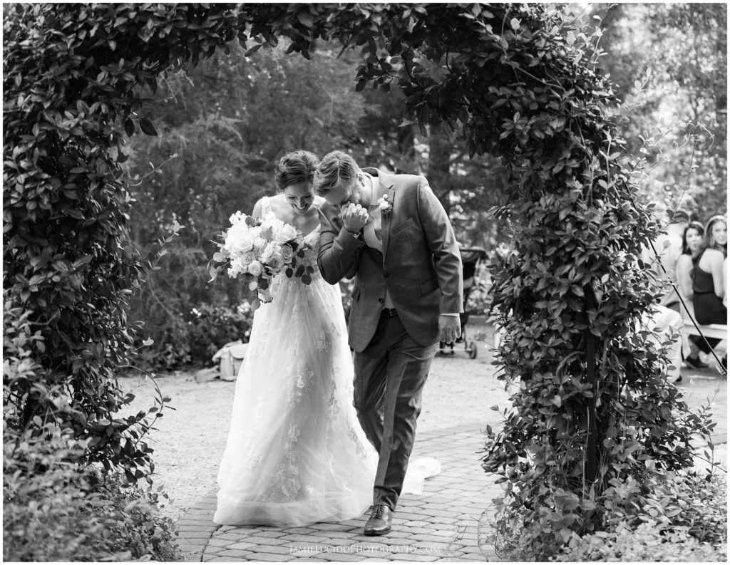 bride and groom, newlywed, just married, charlotte wedding photographer, charlotte photographer jamie lucido, black and white photography
