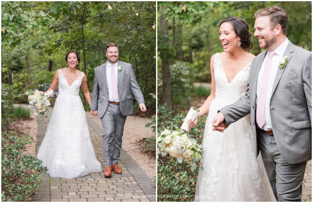 just married, walking to reception, bride and groom entrance, morning glory farm wedding