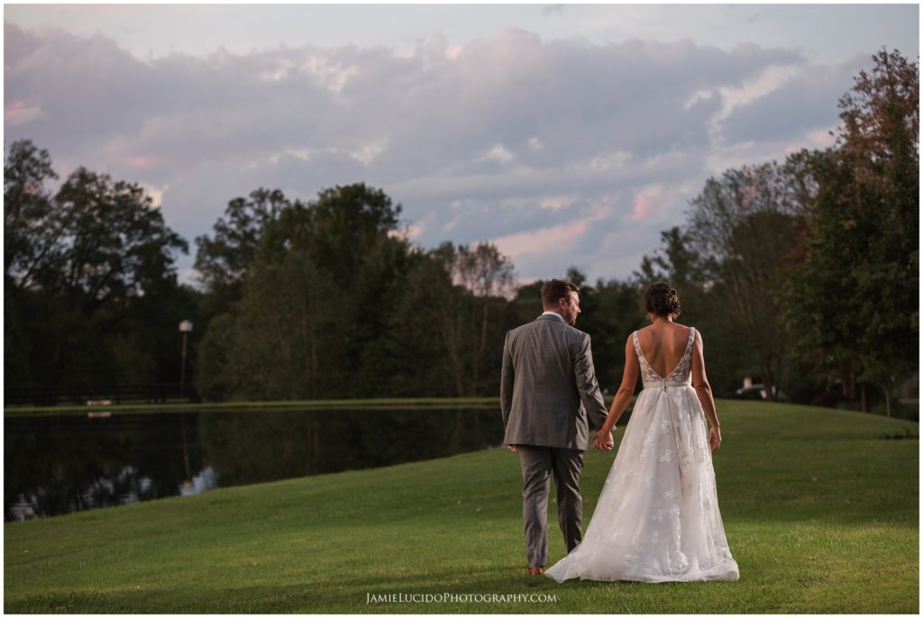 romantic wedding photography, bride and groom at sunset
