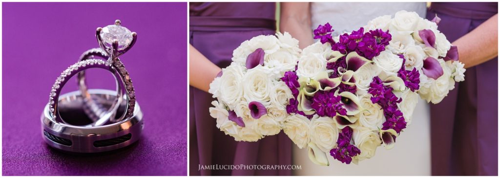 wedding ring, wedding bouquet, purple wedding, wedding details, macro photography
