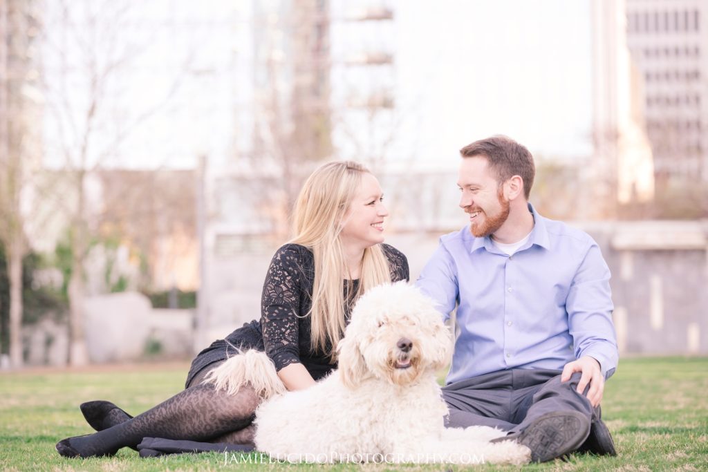 engagement session with dog, fun engagement session, fun photographer