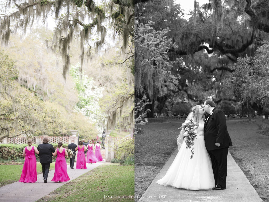 recessional, just married, bride and groom at brookgreen gardens