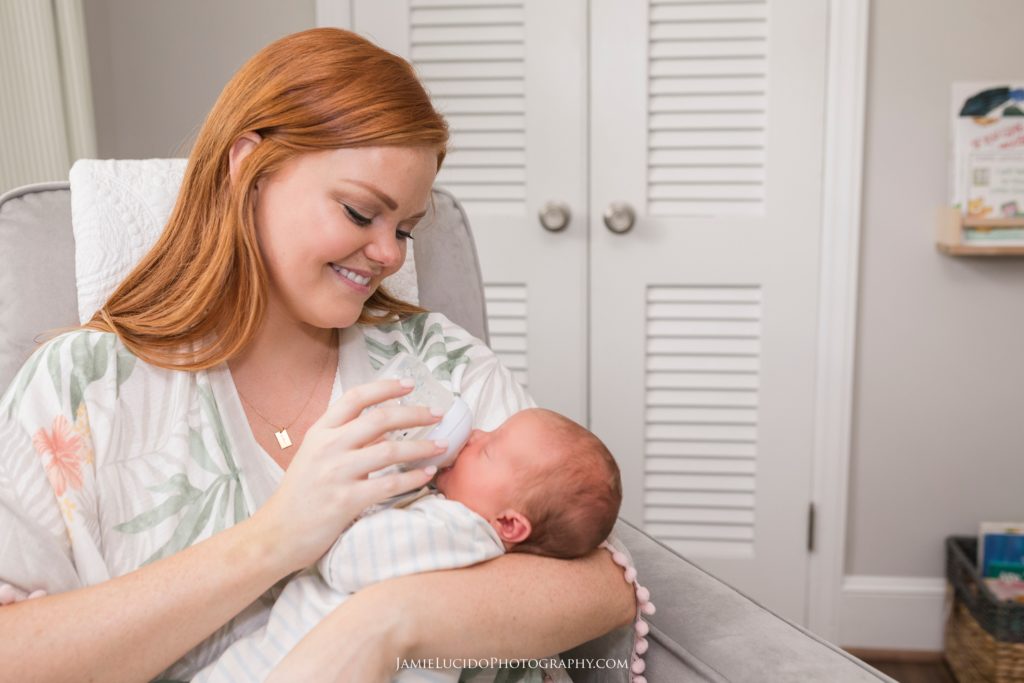 mother and baby, baby at home, new baby at home, bottle feed baby