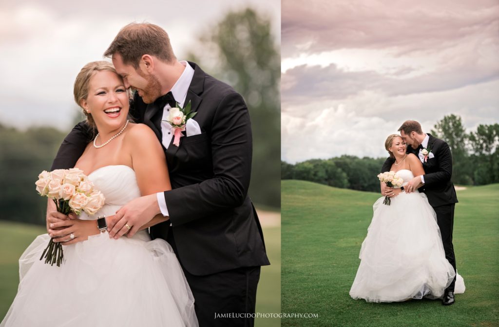 portrait of bride and groom, bride and groom outdoors, rainy day wedding, wedding day portraits, providence country club