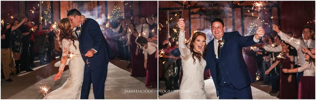 wedding exit, sparkler exit, wedding photographer, red cedar barn