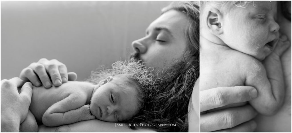 newborn baby with father, hospital photography
