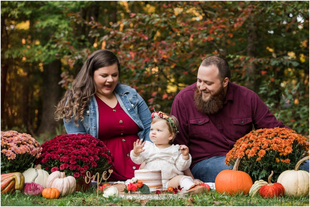 first birthday cake smash, porch session, fall family session