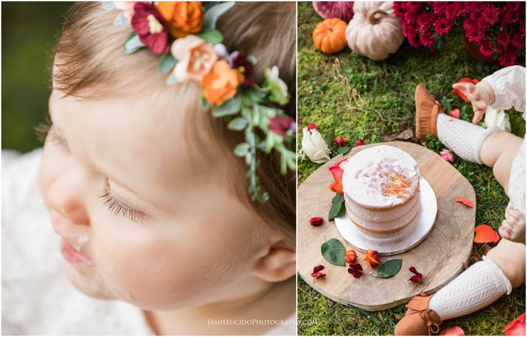 cake smash details, first birthday, porch session, fall family session