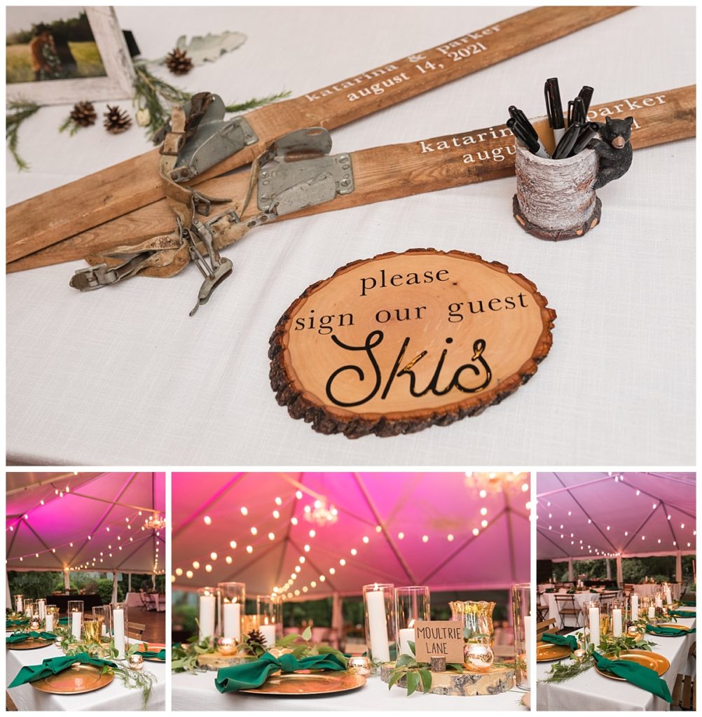 reception details, sign our skis, morning glory farm, denver details, morning glory farm